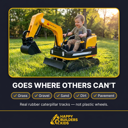 Kids Ride-On Excavator — Real Tracks, 360° Rotation, Rear Passenger Platform