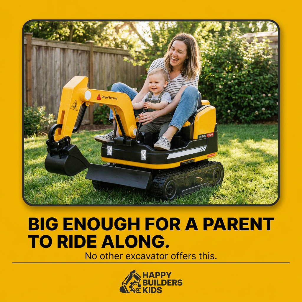 Kids Ride-On Excavator — Real Tracks, 360° Rotation, Rear Passenger Platform