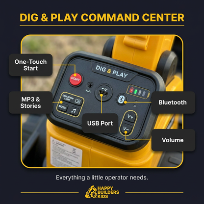 Kids Ride-On Excavator — Real Tracks, 360° Rotation, Rear Passenger Platform