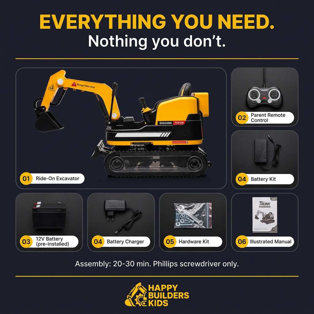 Kids Ride-On Excavator — Real Tracks, 360° Rotation, Rear Passenger Platform